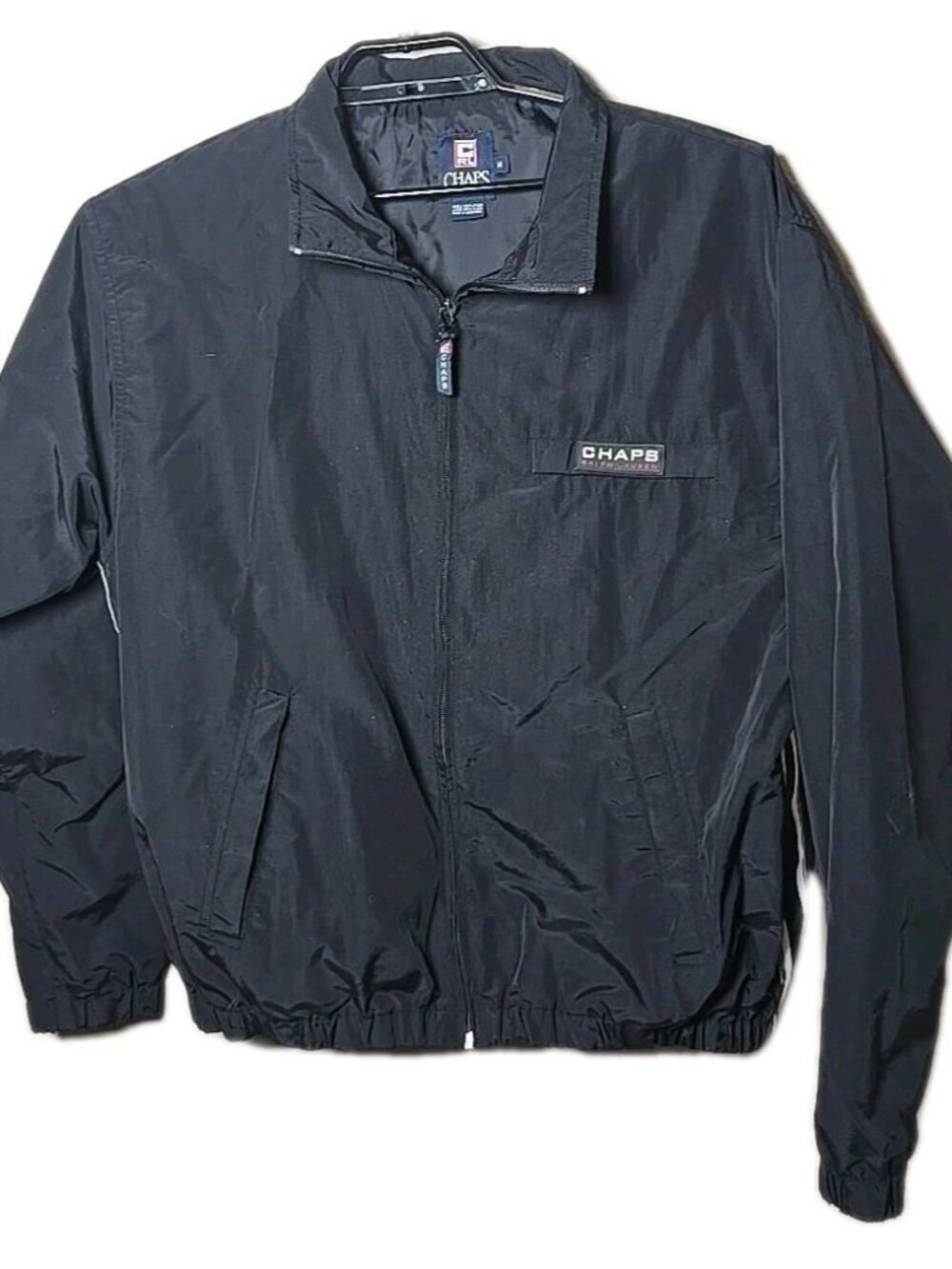 Vintage Chaps Ralph Lauren Windbreaker Jacket Men's Size Medium Black Stripe 90s